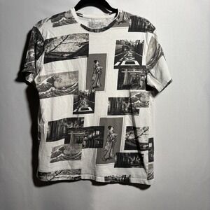 Rue 21 Graphic T Shirt White Black Japanese Art Print Short‎ Sleeve Tee Size S *